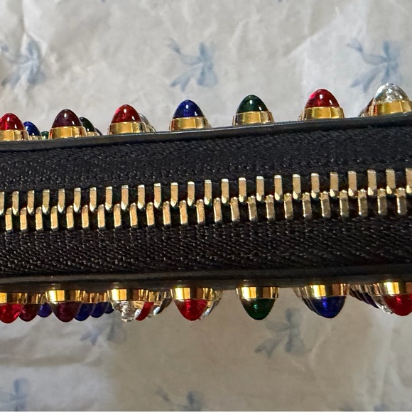 Christian Louboutin Black Studded Zip Wallet with Multicolor Gem Studs - Picture 6 of 8